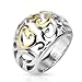 STR-0049 Stainless Steel Two Tone IP Vintage Heart Swirls Frontal Ring (8)