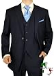 Gino Valentino Ticket Pocket Made in Italy Merino Wool / Silk Mens Suit Vested 150's Hand Pick Stitching Two Button 3pc Canvas Front Jacket Modern Flat Front Pants Plus Vest Custom Working Buttonholes Business Suit Dk Navy