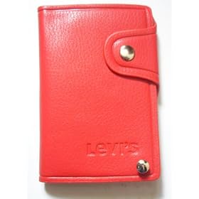 Genuine Leather LEVI's Business Card Holder - FIRE ENGINE RED