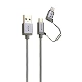 Verbatim バーベイタム 120cm 2in1 LIGHTNING変換アダプタ付きmicroUSBケーブル 両用 高耐久ナイロン製 デュアルコネクタ 充電 / データ転送 ケーブル Apple MFI認証済 Kindle, Fireタブレット / iPhone 6 / iPhone 6s / ipad air2 / mini3 / AQUOS / Xperia / Galaxy / 各種Androidスマートフォン / タブレット対応 (1.2M ダークグレー色)
