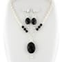Faceted Black Onyx Gemstone Pendant & Pearl Lariat�Necklace Earrings ne972