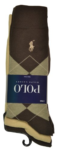 Polo Ralph Lauren Set of Three Men's Dress Socks: Brown, Tan, Argyle (Size 10-13)