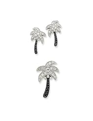 Genuine .925 Sterling Silver Black & White CZ Palm Tree Slide Pendant and Post Earrings . 100% Satisfaction Guaranteed.