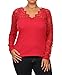 Allora Women's Plus Size Lace V-Neck Long Sleeve Soft Knit Top