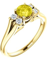 14K Yellow Gold 5.00mm Round Cut Yellow Sapphire and Diamond Ring -- LIFETIME WARRANTY