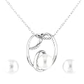 Sterling Silver With Fwp Necklace & Fwp Earring Set - Silver/White ( 18" )