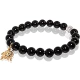 Tourmaline Stretch Bracelet with Turtle Charm & White Rhinestone Bead Accent