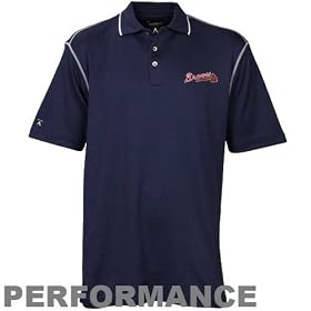 Antigua Atlanta Braves Navy Blue Strive Polo