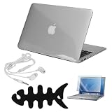 Premium Skque Clear Hard Plastic Crystal Case + 11.6 Inch Screen Protector + Fish Bone Holder + White Headset Earphone for Apple MacBook Air 11.6