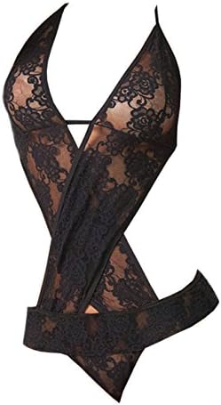 FQQ Women Sexy Lingerie Lace Dress Sheer Babydoll Underwear G-string Outfit Set-008-black