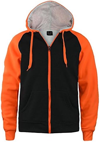 Unisex Contrast Sleave Sweat Jacket Style 206 in Black/Neon Orange XL