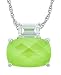 Platinum Plated Sterling Silver Light Green Opaque Cubic Zirconia Oval-Cut and Emerald-Cut Cubic Zirconia Pendant, 18"