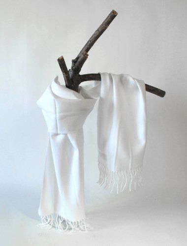 White Softer than cashmere plain solid colors in 12 by 60 warm winter Plaid scarves for Men and Women