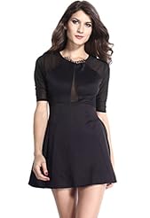 Sexy Fit-and-Flare Polyester/Spandex Summer Draped Lace Elbow Length Sleeves Skater Dress/Club Dress/Party Dress 