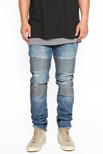 TheMogan Men's Paint Splash Zip Ankle Drop Crotch Biker Skinny Jeans Medium 36