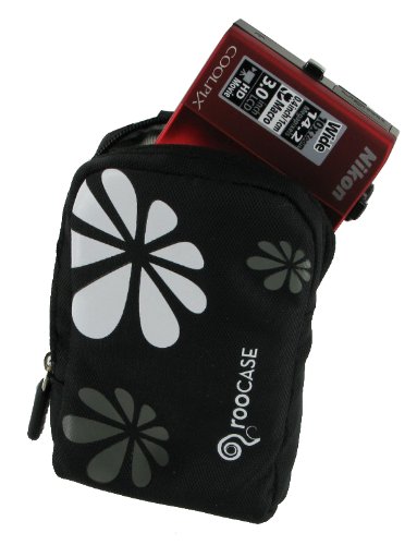 Fashion (Daisy / Black) Nylon Padded Case for Samsung SL605 12.2MP Digital Camera Red