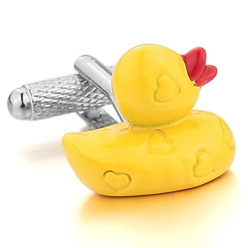 Men's 2PCS Rhodium Plated Cufflinks Red Yellow Duck Heart Shirt Wedding Business 1 Pair Set Unique