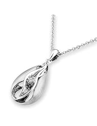 (X1000Diamond) 18K/750 White Gold Round Diamond Swivel Surrounded by Droplet Pendant w/Sterling Silver Chain (0.04 cttw, G-H Color, VS2-SI1 Clarity, )