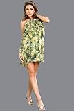 Animal Print Ruffled Silky Chiffon Dresses