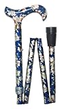 Fashionable Height Adjustable Folding Walking Stick Ladies Dark Blue Floral
