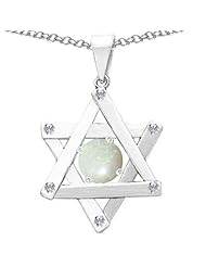 Candygem 925 Sterling Silver Lab Created Round Opal Star of David Magen David Judaica Pendant. From the Judaica Collection By Devorah.