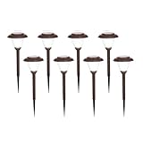 IMAGE OF 8 Pack Textured Bronze Finish High Output (6x Brighter) Solar Pathway Landscape Lights, Fluted Glass, LED 13.2 in Tall, 6.3 in , Brightness Selector, Premier Series