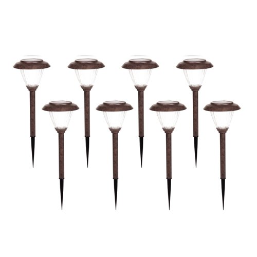 8 Pack Textured Bronze Finish High Output (6x Brighter) Solar Pathway Landscape Lights, Fluted Glass, LED 13.2 in Tall, 6.3 in , Brightness Selector, Premier Series