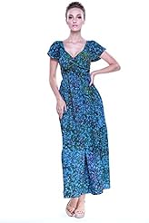 Rayon Tropical Print Flowy Summer Short Sleeves Maxi Dress 
