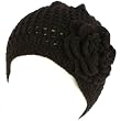 Crochet Flower Vent Knit Beanie Skull Winter Hat Black