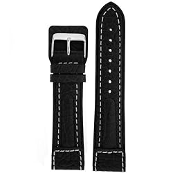 Watch Band Black with White Stitching Italian Leather 20 millimeters Tech Swiss