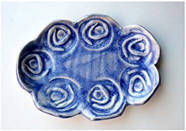 Ceramic Soap Dish Blue Glaze -spiral cut out