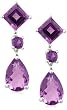 14k White Gold Pear and Square Shaped Amethyst Dangle Earring