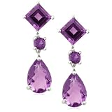 14k White Gold Amethyst Pear and Square Dangle Earring