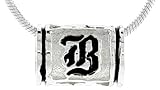 Hawaiian Theme Sterling Silver Black Enamel, Initial B Barrel Bead Pendant, 7/16 (11mm) wide