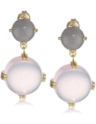 Sterling Silver with Yellow Gold Plating Grey Moonstone and Rose Quartz Dangle Earrings