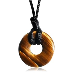 Silk Cord Tiger Eye Pendant, 16"-18" by 