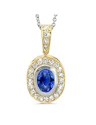 Vintage Oval Shaped Diamond Pendant With An Oval Center Stone In 18K Yellow Gold With A 1.00 ct. Genuine Blue Sapphire Center Stone.