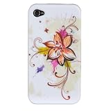 Apple iPhone 4S/4 Rubberized Hard Case Cover - White With Paintbrush Flower
