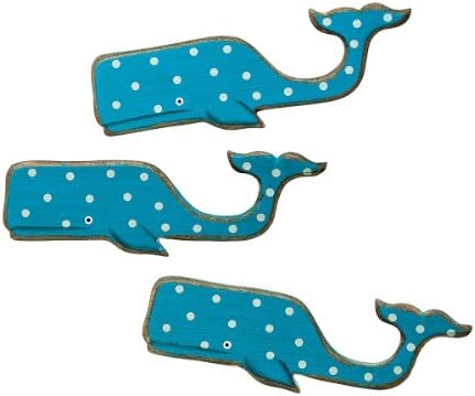 Whale Magnets - Set of 3 Painted Wood Polka Dots - Distressed Seaside Nautical Beach Decor