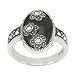 Sterling Silver Marcasite Flower Overlay Oval Onyx Ring, Size 6