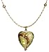 14k Yellow Gold Mesh Neck Wire with Green Murano Glass Heart Pendant Necklace, 17