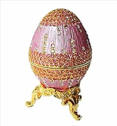 Rose Pink 24K Gold Swarovski Crystals Faberge style Egg Box with Ring Insert Figurine