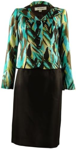 Women's Multi Print Taffeta Skirt Suit Set (12, Turquoise)