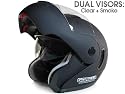 DOT APPROVED - MOTORCYCLE FLIP UP MODULAR HELMET DUAL VISOR (CLEAR & SMOKE) MATTE FLAT BLACK SPORT STREET BIKE CRUISER SNOWMOBILE HELMET - LARGE