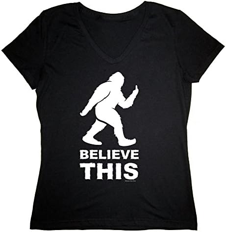 Women's Bigfoot Believe This! Black T-Shirt [V-Neck] X_LARGE
