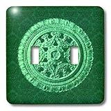 Jaclinart Bows Scrolls Shells Floral Damask - Spring green ornate vintage architectural element on forest green damask background - Light Switch Covers - double toggle switch