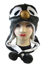 Plush Penguin Animal Hat - Penguin Hat with Ear Flaps and Poms