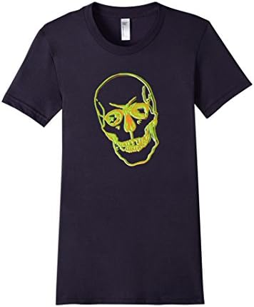 Women's Scary Neon Vintage Skull Bone Tshirt by Black Cat Designs XL Navy