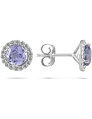1.00 Carat Tanzanite and Diamond Stud Earrings in 14K White Gold