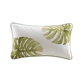 Hampton Hill Huntington Point Cotton Oblong Pillow, Beige/Green, 12 by 20-Inch